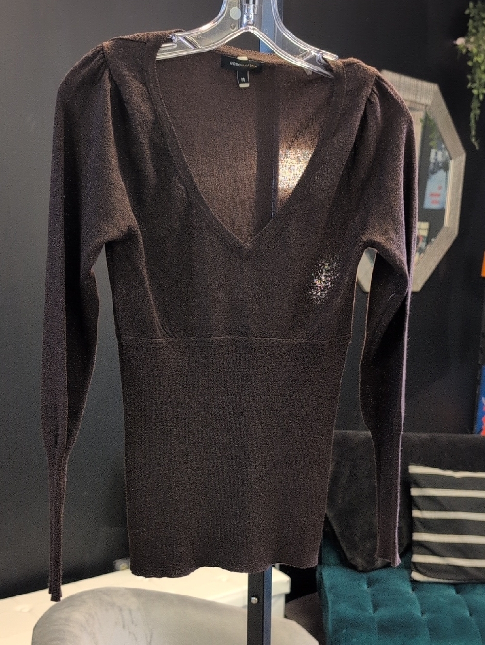 BCBGMaxAzria Dark Brown V-Neck Knit Sweater